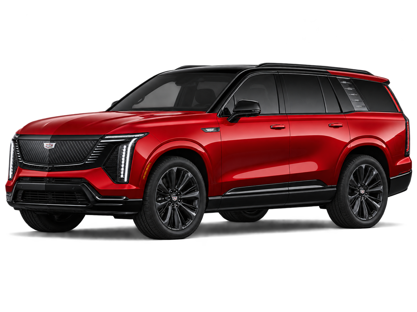 Cadillac Escalade IQ in metallic red, front three-quarter view