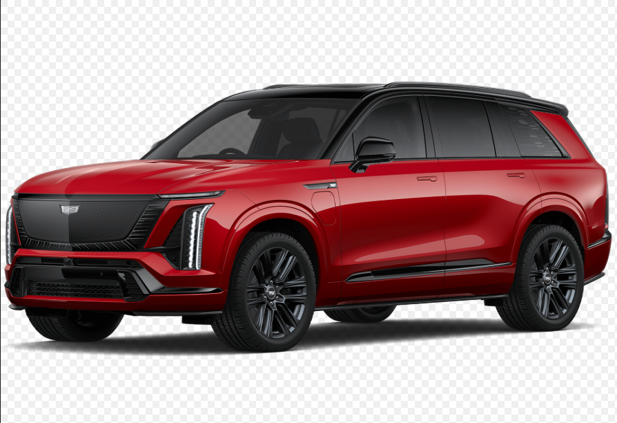 Cadillac VISTIQ in metallic red, front three-quarter view