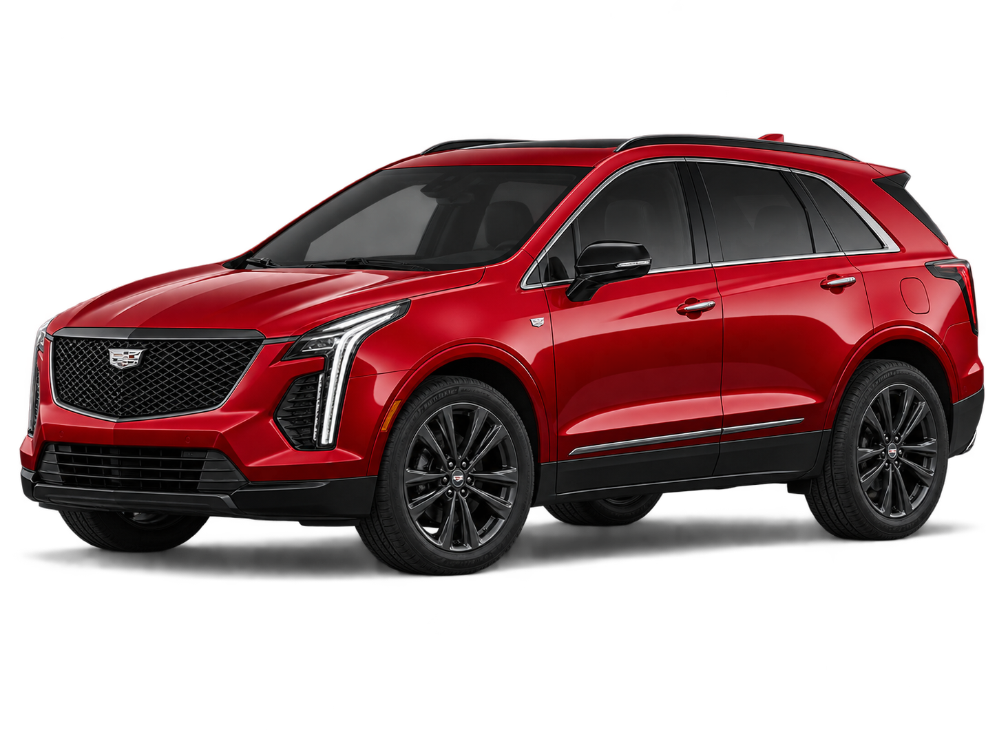 Cadillac XT5 in metallic red, front three-quarter view